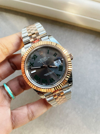 GMF GM Factory 1:1 Rolex DateJust Men 41mm  "wimbledon" RG and SS V2 Grey textured Dial Roman Markers