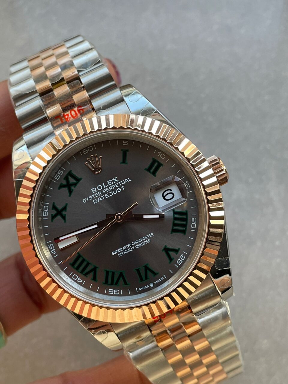 GMF GM Factory 1:1 Rolex DateJust Men 41mm  "wimbledon" RG and SS V2 Grey textured Dial Roman Markers