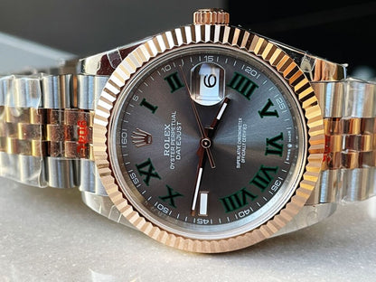 GMF GM Factory 1:1 Rolex DateJust Men 41mm  "wimbledon" RG and SS V2 Grey textured Dial Roman Markers