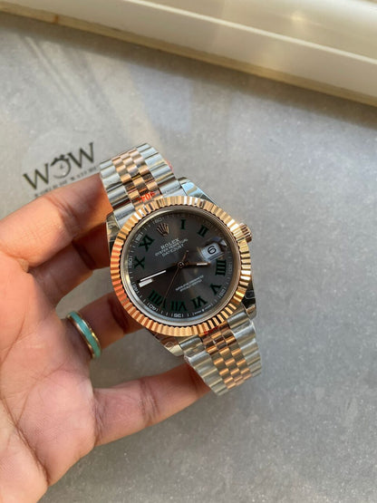 GMF GM Factory 1:1 Rolex DateJust Men 41mm  "wimbledon" RG and SS V2 Grey textured Dial Roman Markers