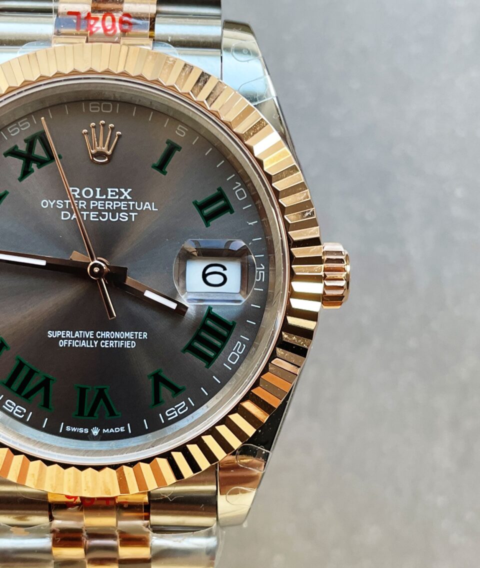 GMF GM Factory 1:1 Rolex DateJust Men 41mm  "wimbledon" RG and SS V2 Grey textured Dial Roman Markers