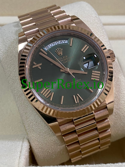 Rolex Day-Date 40MM Everose Gold Ref.228235 Olive Green Roman Dial