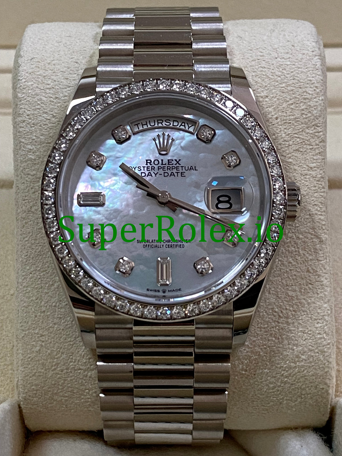 Day-Date 36MM White Gold Diamond Bezel Ref.128349RBR